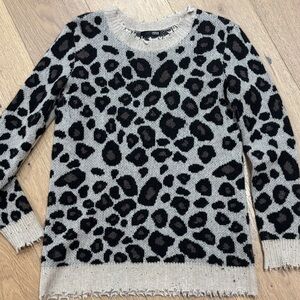 Aqua cashmere Leopard Print Sweater - Black and Cream- distressed look